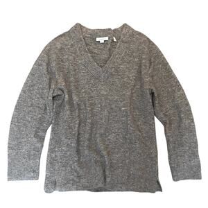 Vince Side Slit V-Neck Tunic Sweater Gray Wool Alpaca Blend Womens XS Pullover